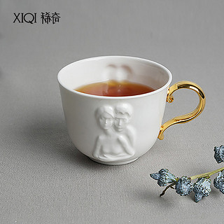 稀奇 艺术英茶杯浮雕骨瓷金手柄水杯子情人节礼物