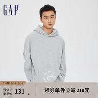Gap 盖璞 男女装LOGO法式圈织软连帽套头宽松运动卫衣809005 情侣装上衣 灰色