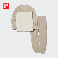 优衣库 男装 新升级 摇粒绒套装(抓绒 长袖 睡衣 家居服) 451311 32深米色 170/95/M