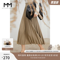 MM麦檬秋季a字半身裙中长款红棕格子高腰百褶裙5C9141191 红棕 165/68A/L