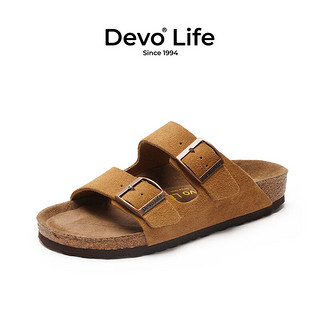 Devo 的沃 LifeDevo软木鞋真皮绑带凉鞋2023夏季男鞋 2618 黄棕色反绒皮 35