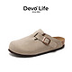 PLUS会员：Devo 的沃 LifeDevo软木鞋包头半拖鞋男鞋穆勒鞋法式 3624 灰色反绒皮 35