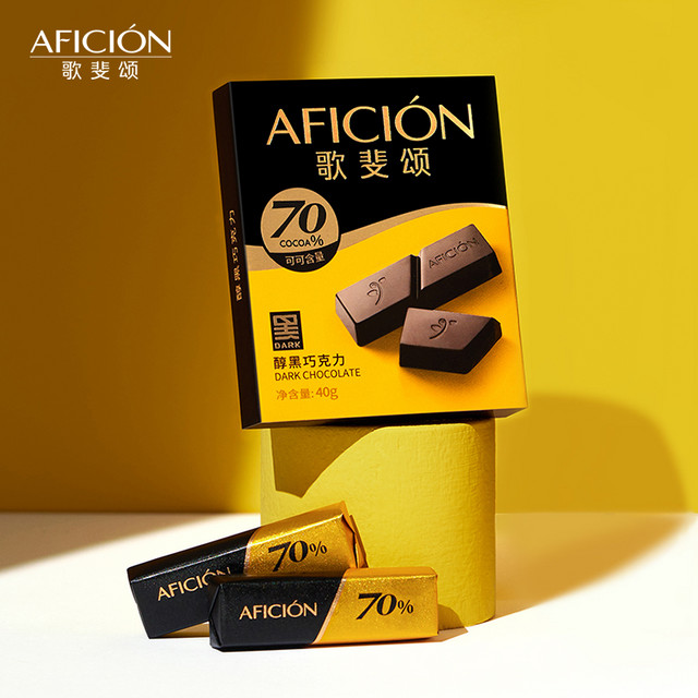 AFICIÓN 歌斐颂 黑巧克力70%纯可可脂休闲糖果零食40g