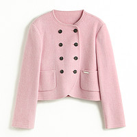 PALUOPO 帕罗 法式气质复古短款粉色圆领羊毛上衣女式小香风外套