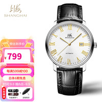 上海牌 SHANGHAI牌 手表 跃时系列休闲单历自动机械国表透底皮带男表 993-5金针罗马