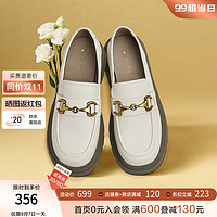 百思图商场时尚一脚蹬白色乐福鞋厚底粗跟女单鞋MC081CA3 米色 34