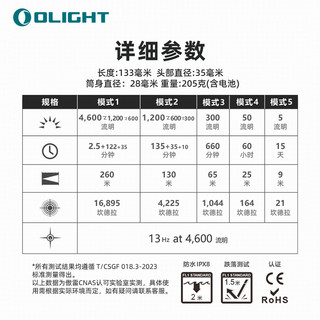 OLIGHT傲雷Seeker探索家4 Pro户外强光4600流明超亮双充电手电筒