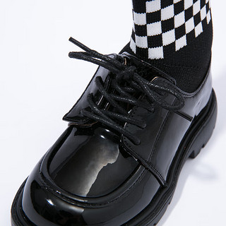 笛莎童鞋女童鞋子小皮靴20黑色简约针织袜筒拼接靴子 黑色 28