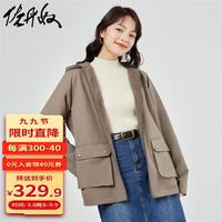 佐丹奴外套女加绒梭织大口袋宽松插肩袖连帽外套05373726 92猎鹰褐 M
