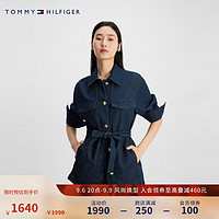 TOMMY HILFIGER 23早秋女装经典工装风贴袋束腰合身牛仔外套WW0WW38917 深牛仔蓝1BJ 38