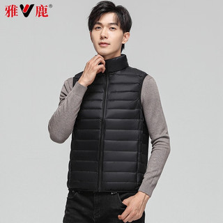雅鹿轻薄短款马甲羽绒服男秋冬季简约立领百搭冬装休闲背心外套男 黑色 2XL