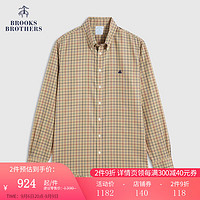 布克兄弟（BrooksBrothers） 男士新纯棉扣结领免烫修身休闲衬衫 2004-浅褐色格纹 M