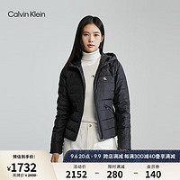 卡尔文·克莱恩 Calvin Klein Jeans23早秋女士撞色织带鸭绒连帽轻暖羽绒服外套J222248 BEH-太空黑 XS