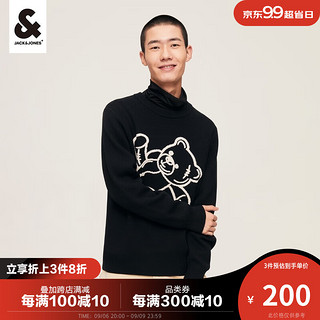 杰克·琼斯（JACK&JONES）秋季男装潮流卡通图案毛衣圆领百搭简约雪尼尔长袖针织衫男 黑色-E40 185/104A/XL