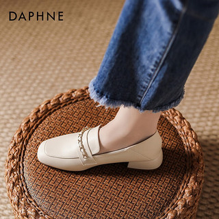 达芙妮（DAPHNE）单鞋女女鞋法式鞋子女通勤粗跟乐福鞋软底气质皮鞋女 米白色 36