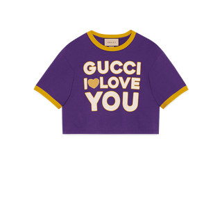 GUCCI古驰特别系列针织棉短款女士T恤 紫色 S