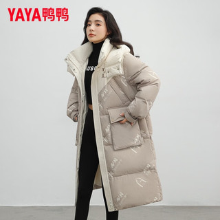 YAYA鸭鸭羽绒服女长款过膝冬季时尚设计感小众印花加厚保暖外套 黑色 160