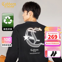 卡宾男装 反光印花LOGO卫衣绿色环保宽松上衣套头潮流H 煤黑色01 46/165/S
