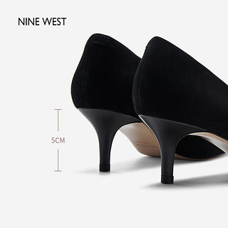 NINE WEST/玖熙宴会单鞋女反绒方扣水钻尖头高跟鞋 NH365006SK 黑色36