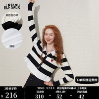 妖精的口袋短款条纹针织衫女假两件长袖薄款毛衣开衫 黑白条纹 M