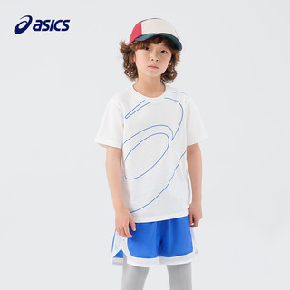 asics亚瑟士童装夏季男女圆领舒适纯棉休闲运动印花短袖T恤 00_白色 150cm