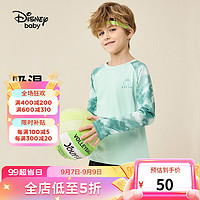 迪士尼（Disney）童装男童速干长袖T恤秋季儿童轻薄弹力拉伸运动内搭上衣 雾绿 100