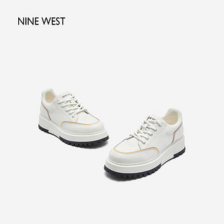 NINE WEST 玖熙 线条拼色小白鞋女厚底舒适休闲鞋 NM303042CK 白浅杏38