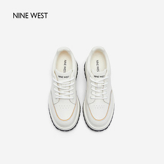 NINE WEST 玖熙 线条拼色小白鞋女厚底舒适休闲鞋 NM303042CK 白浅杏38