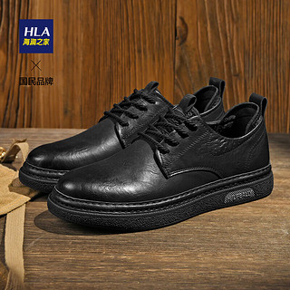 海澜之家HLA男鞋复古休闲皮鞋舒适低帮工装鞋HAAGZM3ACt0126 黑色41