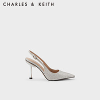 CHARLES&KEITH时尚尖头后绊带高跟鞋凉鞋女SL1-60280445 Silver银色 34