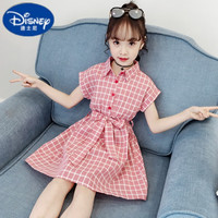 迪士尼(Disney)女童格子连衣裙夏装季韩版儿童洋气女孩裙子童装公主裙 红色 110