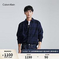 Calvin Klein  Jeans23早秋男士简约刺绣复古格纹纯棉翻领外套40QM406 CEF-深海蓝格纹 S