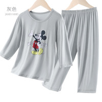 Disney 迪士尼 男童家居服儿童夏季睡衣米奇男孩家居服套装七分袖睡裤 灰色 130cm