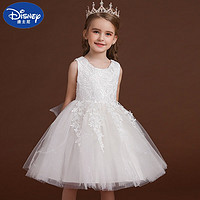 Disney 迪士尼 女童礼服蓬蓬公主裙子洋气夏季小女孩比赛白色背心裙儿童演出服装 白色 140cm