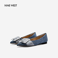 NINE WEST/玖熙复古金属方扣尖头浅口柔软气质单鞋 NH353045EK 深蓝36