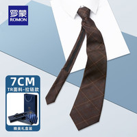 罗蒙(ROMON)男士领带商务正装中青年手打面试工作结婚领结礼盒装 3O417038咖色细格纹 均码