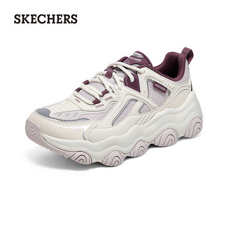 斯凯奇（Skechers）拼接厚底老爹鞋女时尚透气运动鞋轻质896265 自然色/紫色/NTPR 37