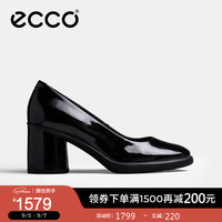 爱步（ECCO）高跟单鞋女 秋季包头粗跟鞋一脚蹬单鞋女 雕塑222603 亮黑色22260304001 37（尺码偏小，拍大一码）