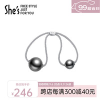 She's茜子凡尔赛之梦复古大小珍珠双股马尾发绳扎半发橡皮筋头绳发饰品 灰色M0