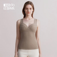 红豆(Hodo)女士保暖背心带胸垫秋冬德绒发热打底上衣性感V领保暖内衣女 卡其 160/85