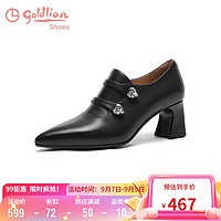 金利来（goldlion）女鞋款时尚马蹄跟尖头深口拉链通勤单鞋女 J82SC099D黑牛34