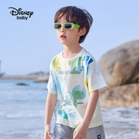 迪士尼(Disney)童装儿童男童短袖T恤棉质学院风外出透气上衣23夏DB321BE09白130