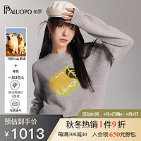 PALUOPO 帕罗 圆领女士纯羊绒衫柠檬提花保暖毛衣长袖秋冬100%山羊绒上衣 米灰 100/M