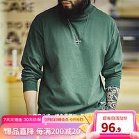 MADEN 马登 工装 美式复古蜡染高领打底衫vintage做旧水洗套头长袖t恤男秋 绿色 L