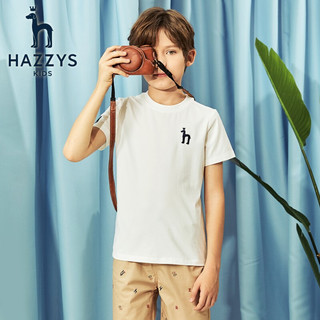 哈吉斯（HAZZYS）品牌童装哈吉斯男女童圆领衫夏季中大童纯色简约短袖T恤 凫蓝色 110cm
