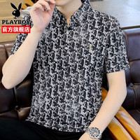 花花公子(PLAYBOY ESTABLISHED 1953)短袖t恤季Polo打底衫男士衣服男装 黑色 L
