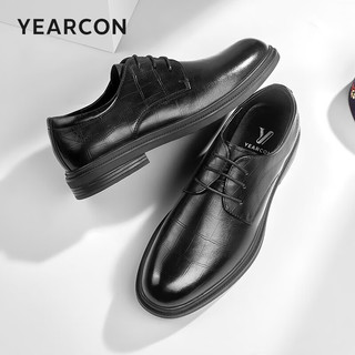 YEARCON 意尔康 男鞋 男士皮鞋牛皮商务正装皮鞋男低帮英伦德比鞋 黑色 41