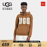 UGG女士休闲舒适上衣套头字母logo卫衣连帽衫1144506 CPLS | 栗色/泥灰色 XS