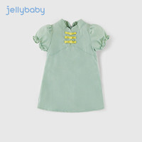 JELLYBABY汉服女童夏季唐装裙子儿童连衣裙女孩旗袍童装夏装 黄蓝格 110CM