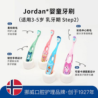 Jordan 挪威牙刷 婴幼儿童宝宝牙刷 软毛护龈训练小刷头 3-5岁 2支装B 梅花鹿+独角兽